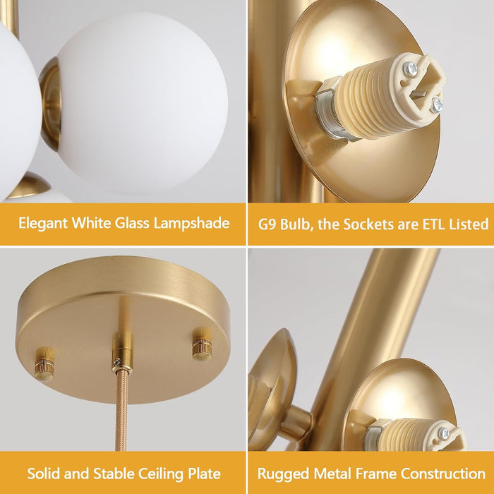 Glass Globe Chandeliers, 4-Light Gold Dining Room Light Fixture, 11In Milk Glass Pendant Lights Kitchen Island Modern Chandeliers for Dining Room Kitchen Living Room Bedroom Hallway Entryway Foyer