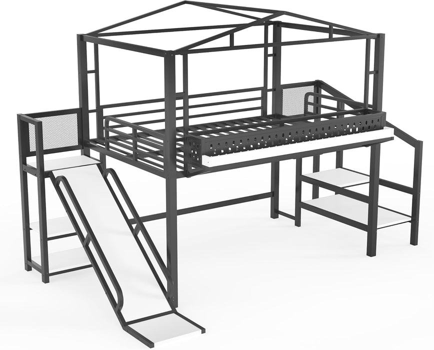 IndustrialGrade Metal Loft Bed Multicolor LED Lighting