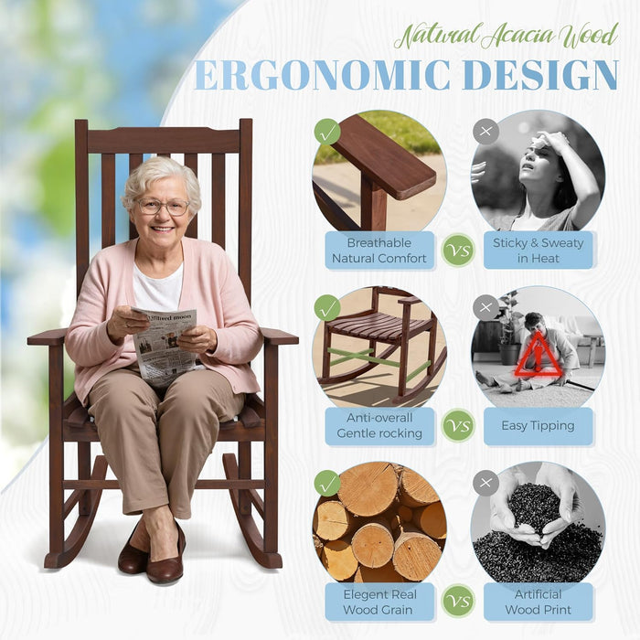 Acacia Wood Outdoor Rocking Chairs Set of 2 (Brown)