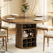 Dining Table, 47 Inch round Dinner Table for 4-6, Kitchen Tables with Storage and Wine Cabinet for Home Dining Room Living Room, Walnut