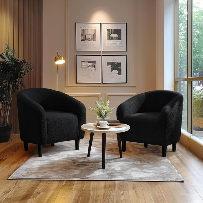 Armchair Set of 2, Boucle Fabric Club Chair, Furry Sherpa Elegant Siting Chair with Cozy Soft Padded for Living Room Bedroom Reception Room Office, Black