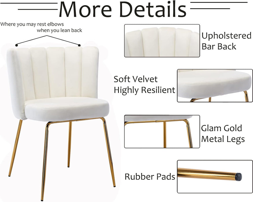 Velvet Dining Chairs Set of 2 Upholstered Gold Metal Legs Cream Mid Century Modern Accent Chair for Living Room Kitchen Dining Room, Cream