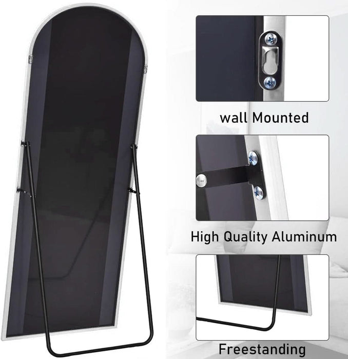 76"X34" Arch Full Length Mirror, Floor Length Hanging or Leaning, Body Mirror with Stand or Wall Mounted, Arched-Top Aluminum Frame for Bedroom (White)