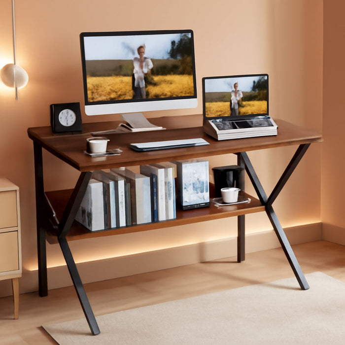 Small Desk, 27.5 Inch Small Computer Desk for Small Spaces, Compact Desk with Storage, Tiny Desk Study Desk with Monitor Stand for Home Office, Espresso