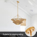 Modern Farmhouse Chandelier for Dining Room, 5-Lights Gold Chandelier for Entryway, Hand-Woven Rattan Pendant Light for Bedroom Kitchen Living Room