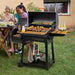 Barrel Charcoal Grill with Offset Smoker, 824 Sq. In. Cooking Area, Wooden Front Shelf, Bottom Shelf, Blow-Molded Wheels, Outdoor Charcoal Grill for Backyard Cooking, Black,Cc1831W