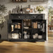 47" Wine Bar Cabinet with LED Light & Power Outlets, 2 Door Coffee Bar Cabinet with 2 Drawers, Sideboard Buffet Cabinet with Storage, Liquor Cabinet for Home Bar, Kitchen Living Room, Black