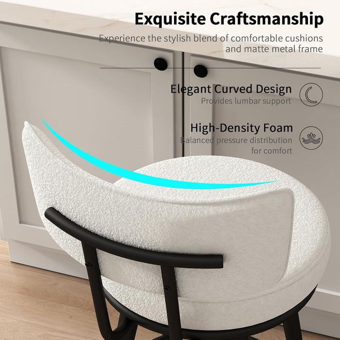 Bar Stools Set of 4, White Counter Height Barstools with Back, Kitchen Stools with Metal Legs and Footrest, Upholstered Pub Bar Chairs Kitchen Island (26", No Swivel)