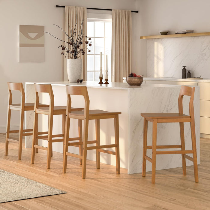 Wood Bar Stools Set of 3, Counter Height Barstools Armless Farmhouse Wooden Bar Dining Chairs with Back & Footrest for Kitchen Island Cafe Pub, Dark Oak