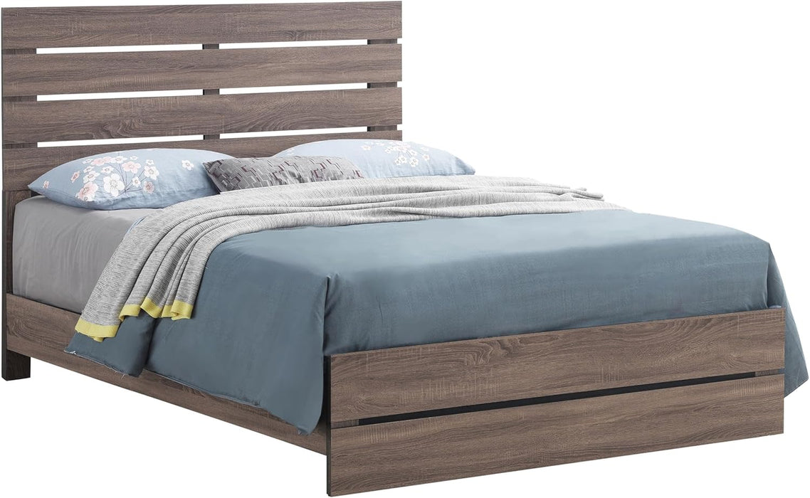 Home Furnishings - Brantford - Wood Panel Bed with Slatted Headboard, Low-Profile Frame and Scratch-Resistant Laminate - Bedroom - Queen Size - Barrel Oak - 207041Q