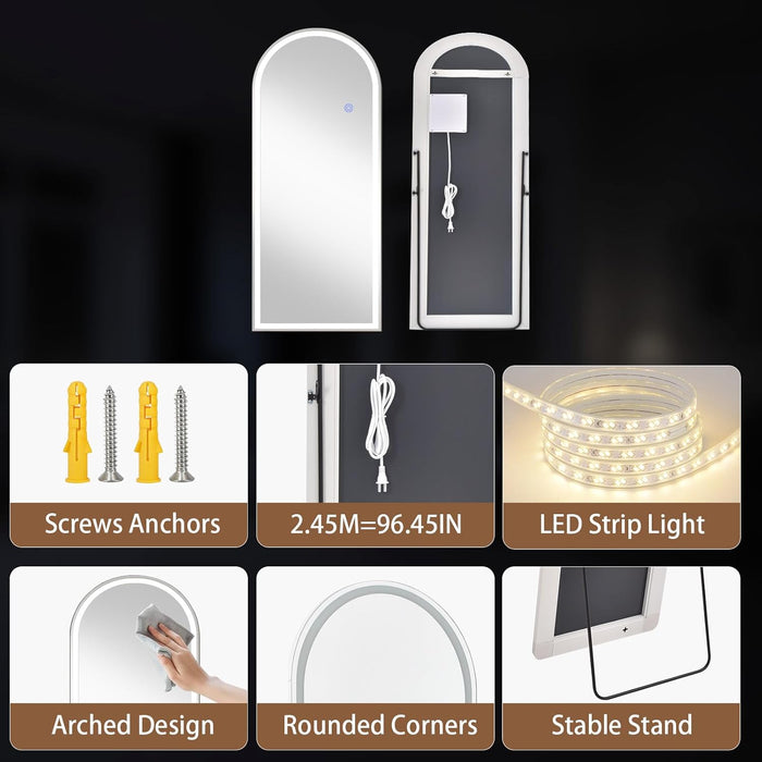 LED Arched Full Length Mirror with Lights 65"X24"