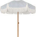 7Ft Patio Umbrella with Fringe Outdoor Tassel Umbrella UPF50+ Premium Steel Pole and Ribs Push Button Tilt, Navy Blue Stripes