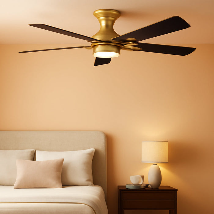 Ceiling Fans with Lights and Remote, 52 Inch Ceiling Fan with Light, Low Profile Reversible Gold Fandelier Ceiling Fan, Dimmable LED, Flush Mount, Quiet DC Motor, for Bedroom Kitchen