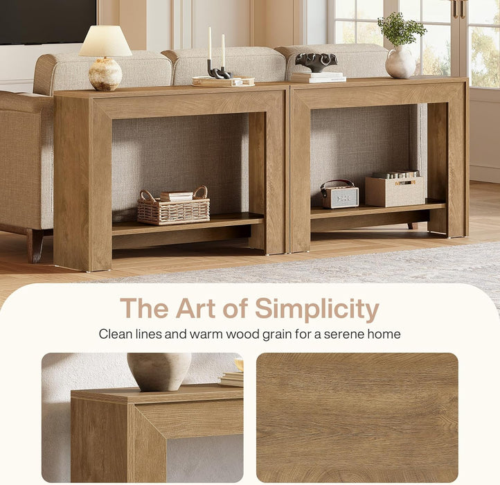 41.3" Farmhouse Console Table, Narrow Entryway Table with 2-Tier Open Storage, Sofa Table behind Couch, Rustic Console Table for Living Room, Hallway, Foyer, Light Walnut