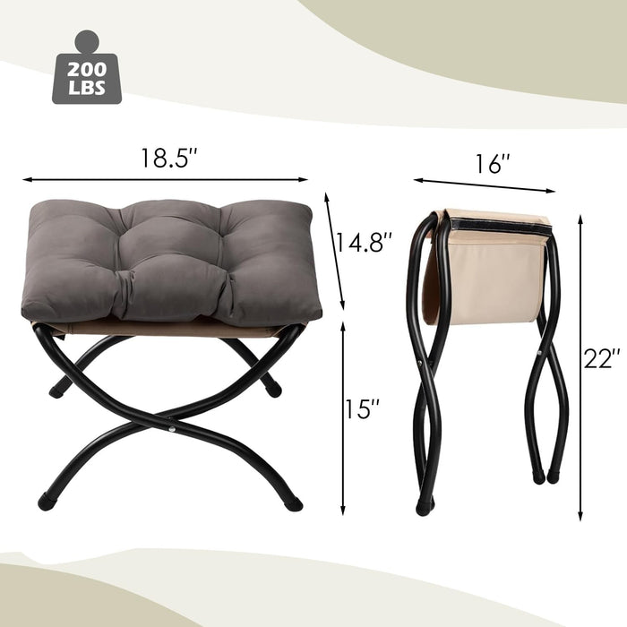 Dark Grey Foldable Ottoman Lounge Armchair Footrest