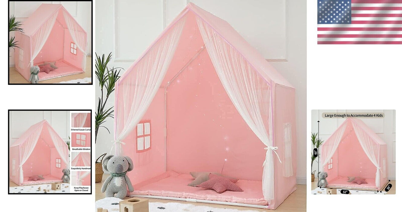 Delightful Indoor & Outdoor Playhouse Tent - Large Pink Kids Castle 52" X 60"