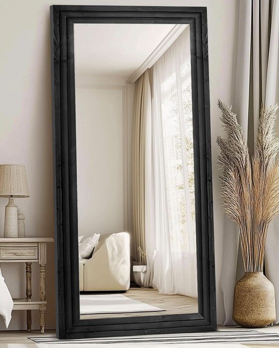 76x34 Floorstanding Mirror With Black Hardwood Frame