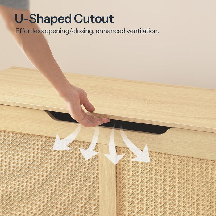 Storage Bench, 43.3" Toy Box, Rattan-Like Storage Chest, Sturdy Entryway Bench Supports 220 Lb, Toy Chest, Safety Hinge, U-Shaped Opening, Easy Assembly, Natural NL22CW01