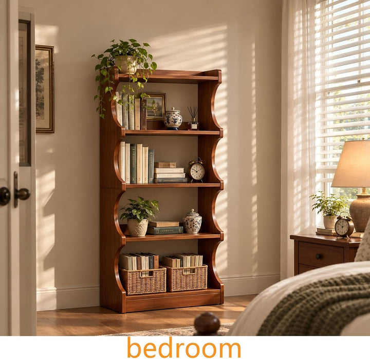 Book Shelf, 54-Inch Tall Bookcase, 4 Tier Storage, Walnut Wood