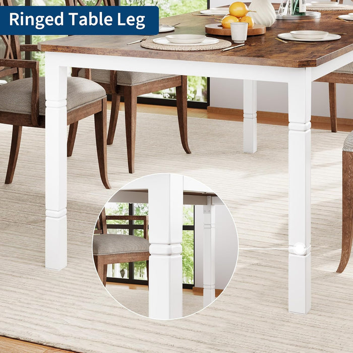 Dining Table SeventyNineInch White Brown Farmhouse
