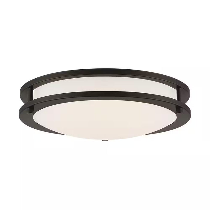 Flaxmere 12 In. Bronze Dimmable Integrated LED Flush Mount Ceiling Light with Frosted White Glass Shade