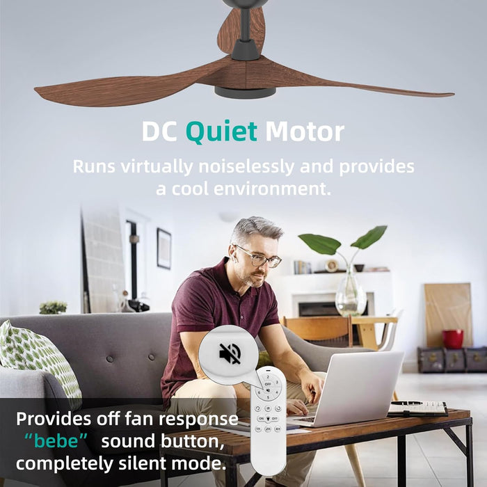 Ceiling Fans with Lights and Remote, 52 Inch Large Airflow Indoor Ceiling Fans with Quiet DC Motor and 3 Colour Temperature Black Noiseless ABS Fan Blades (Dark Woodgrain)