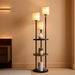 70.9" Floor Lamp with Shelves, Modern Floor Lamp with 3 Linen Shades and Foot Switch, 3-Light Standing Lamp, for Living Room, Bedroom, Study, Office, Rustic Brown and Beige EF53LD05