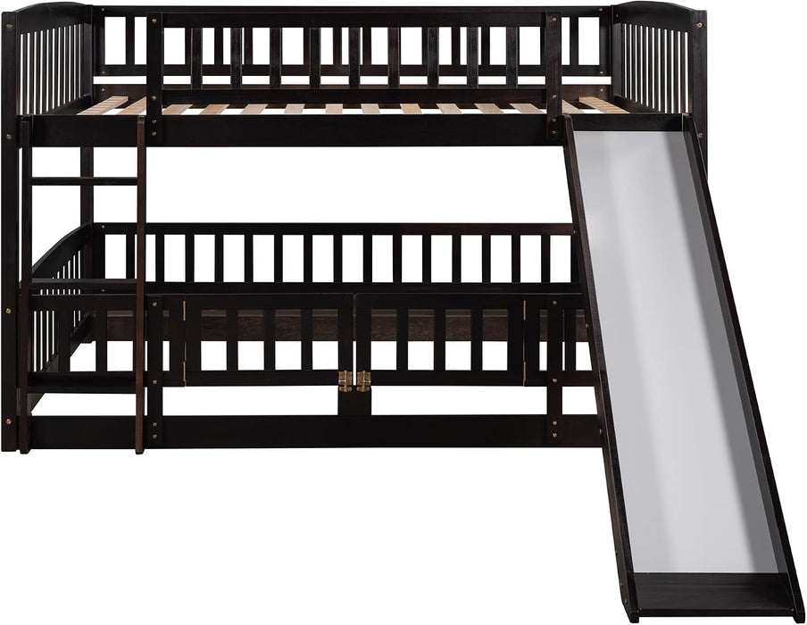 Espresso SolidPine FullOverFull BunkBed With Slide