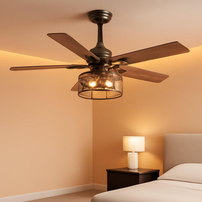 42-Inch Ceiling Fans with Lights: Caged Ceiling Fans Dual Finish 5 Blades - Rustic Ceiling Fan with Remote Control for Farmhouse Living Room Outdoor Porch (E26 Bulb Included)