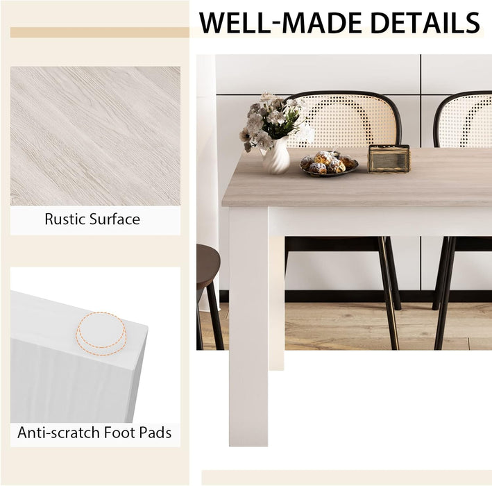 Wooden Dining Table, Modern Kitchen Table for 4, Rectangular Dinner Table for Kitchen, Dining Room, Living Room, Home Dinette Furniture, 47" L X 28" W X 30" H, (White & Light Gray)