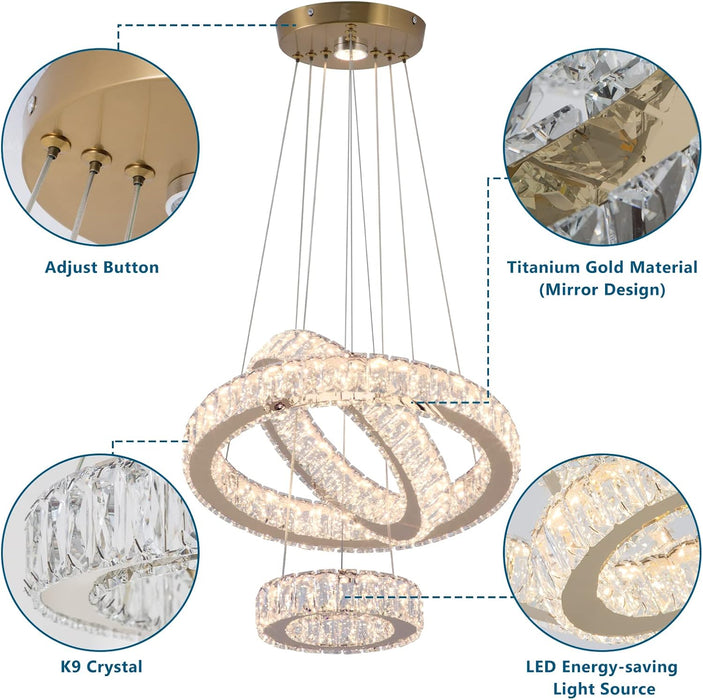 Gold LED Ring Chandelier Diameter7Point8Inch Crystal Illumination