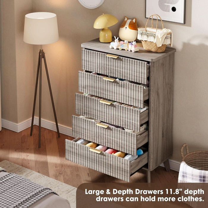 grey fluted dresser Garvee Fluted Dresser 54 Inch Wide, 6-Drawer Wood Dresser for Bedroom, Modern Chest of Drawers, Storage Organizer Cabinet for Living Room, Hallway,