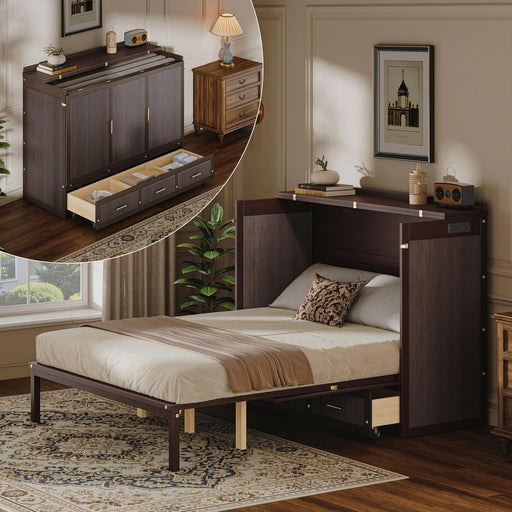Queen Murphy Bed Cabinet With HiddenStorageDrawers