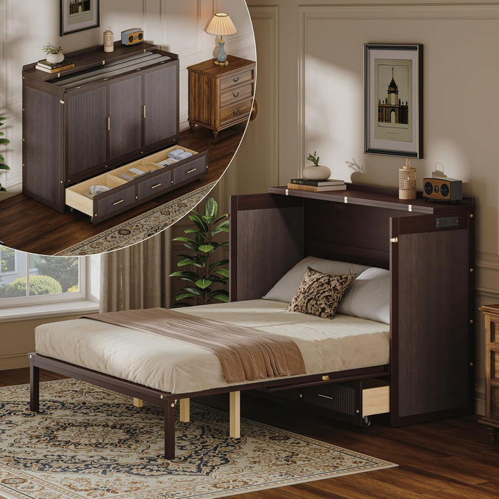 Queen Murphy Bed Cabinet With HiddenStorageDrawers