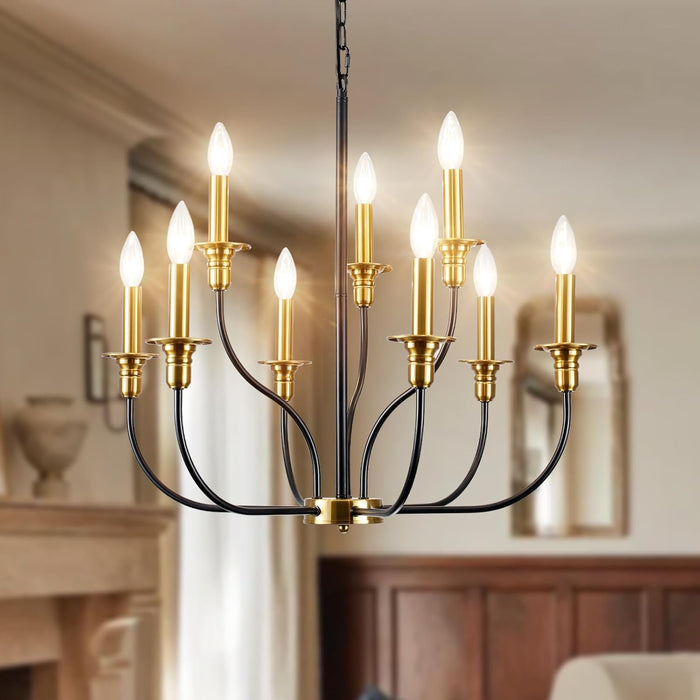 Black Gold Nine Light Candle Chandelier DiningRoom