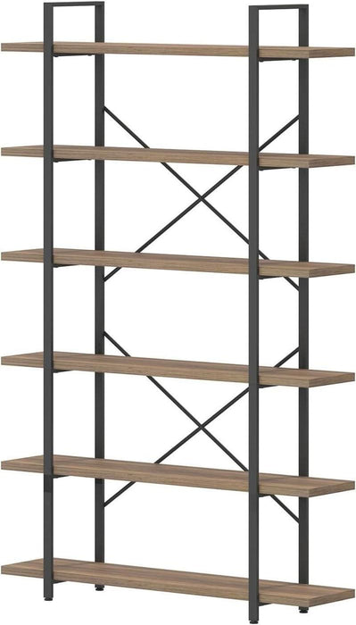 Tall Bookcases and Book Shelves 6 Shelf, Metal Wooden Book Shelf and Storage Rack, Modern Etagere 6 Tier Bookshelf, Farmhouse Large Display Bookshelves for Bedroom Living Room Office, Rustic Oak