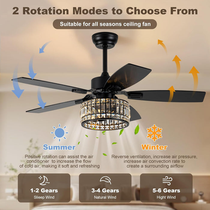 42 Inch Black Smart Ceiling Fan With Remote