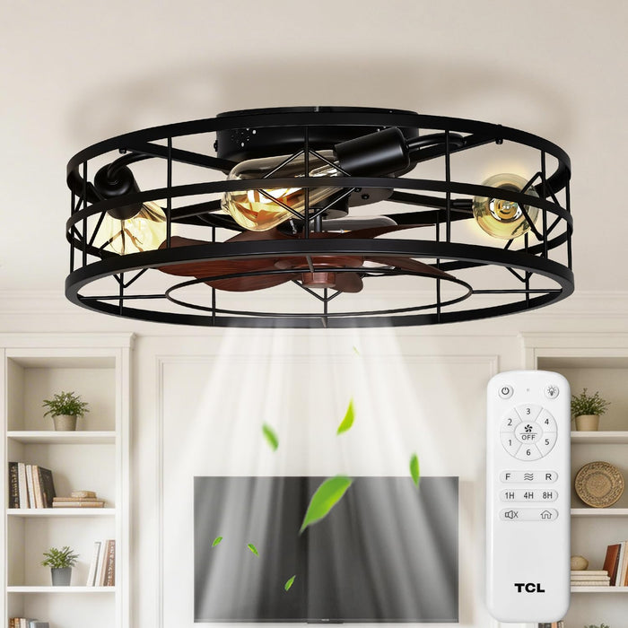 Black Caged Ceiling Fan Featuring Remote Control Lighting