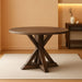 Alfred round Solid Wood Rustic Dining Table for Farmhouse Kitchen Room Decor, Wooden Trestle Pedestal Base, 46.5" Wide Circular Tabletop, Distressed Brown