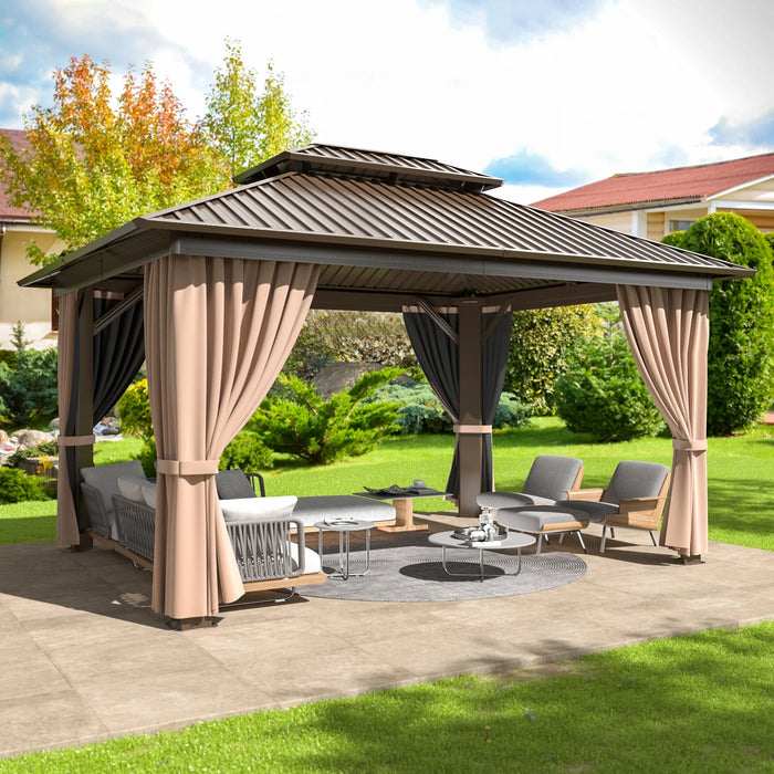 10X12 FT Hardtop Gazebo, Heavy Duty Gazebo with Aluminum Frame and Galvanized Steel Double Roof for Garden, Patio, Lawns