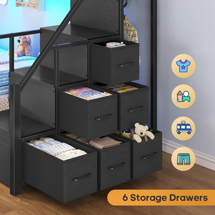 Metal Twin Sturdy Bunk Bed With IntegratedStorageDrawers
