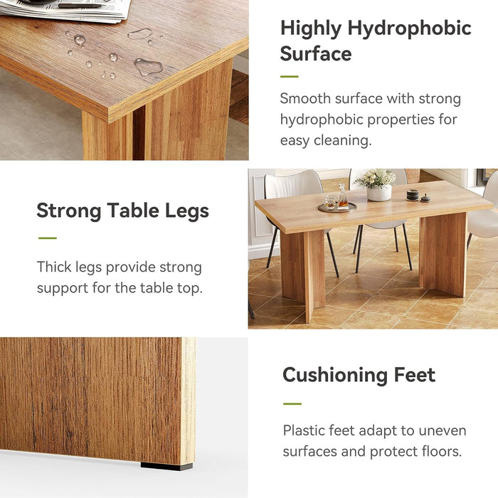 Wooden Dining Table Set for 6, 63-Inch Rectangle Kitchen Table, Modern Dinner Table for Home Dining Room, Kitchen Room, Brown