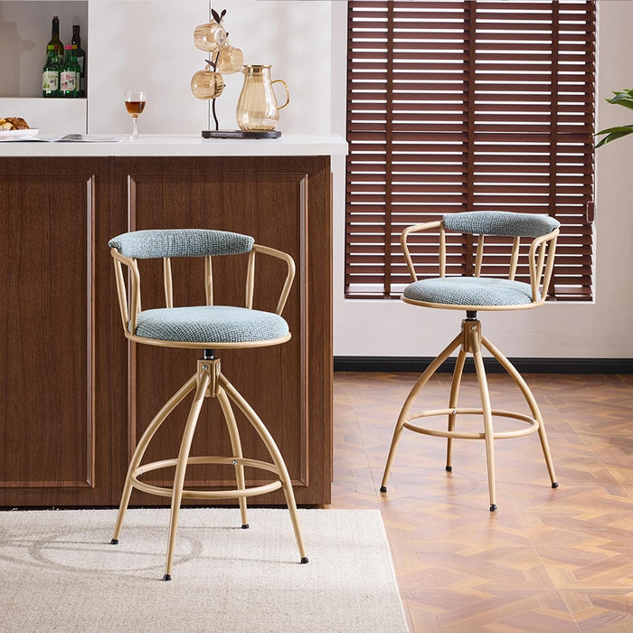 Counter Height Swivel Bar Stools Set of 2, 26" Seat Height Counter Bar Stool for Kitchen Island, Chenille Barstools with Back and Metal Legs for Home Bar Coffee, Blue