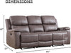 Faux Leather Manual Reclining Sofa,3 Seat Recliner Couch Sofa with Overstuffed Arms and Back,Manual Recliner Sofa Set with Concealed Cup Holders for Living Room,Grey