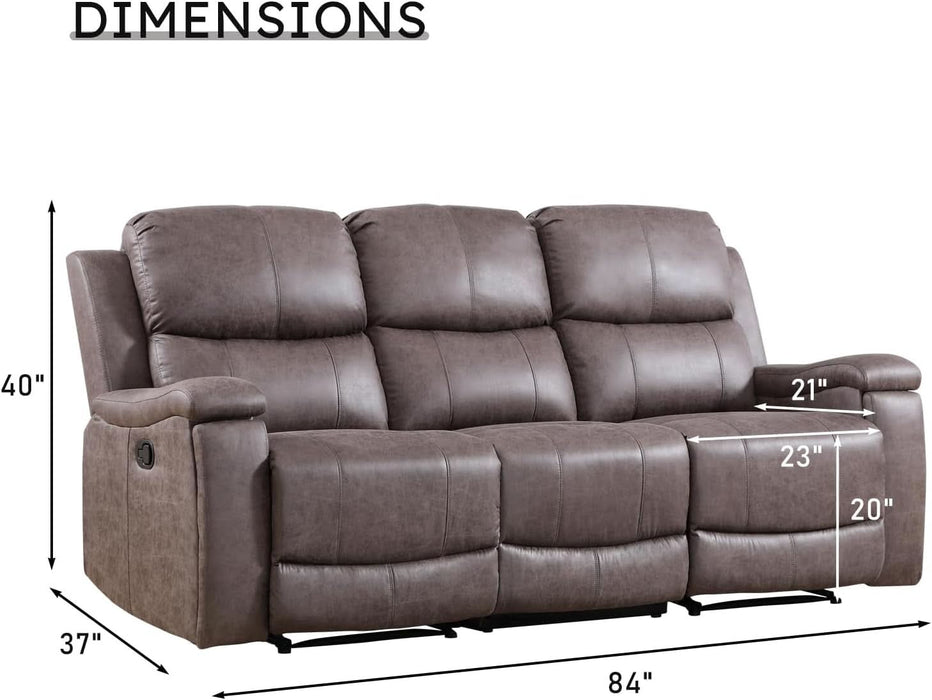 Faux Leather Manual Reclining Sofa,3 Seat Recliner Couch Sofa with Overstuffed Arms and Back,Manual Recliner Sofa Set with Concealed Cup Holders for Living Room,Grey