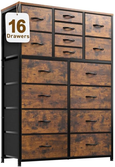 Rustic Brown Dresser Tower with 16 Drawers