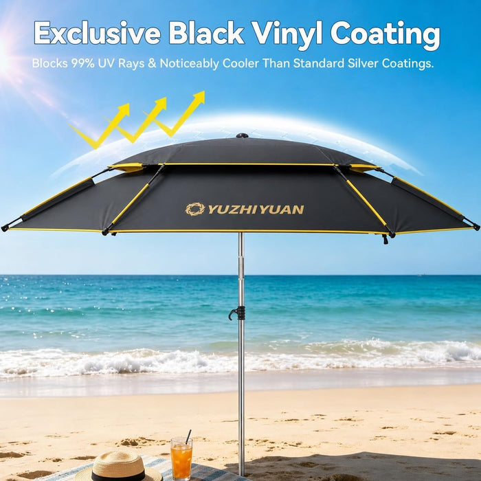 Patio Umbrella with Exclusive Black Coating, 7.2Ft/7.8Ft Heavy-Duty Double-Layer Nylon Canopy, Adjustable Tilt Sun Shade Outdoor Table Umbrella, UV Protection & Carry Bag for Beach, Fishing, Backyard