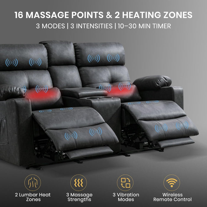 68" Power Reclining Loveseat with Heat & Massage, Wall Hugger Double Reclining Sofa with Console, Cup Holders & Storage, Power Recliner Couch for Camper, Trailer, RV, Home Theater Living Room