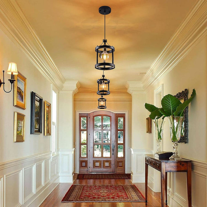Chandelier Set of 3 Vintage Pendant Light Fixture, Black Farmhouse Wooden Metal Chandeliers, Open Frame Hanging Lighting for Diningroom,Bar,Entrance Hall,Kitchen Island Living Room