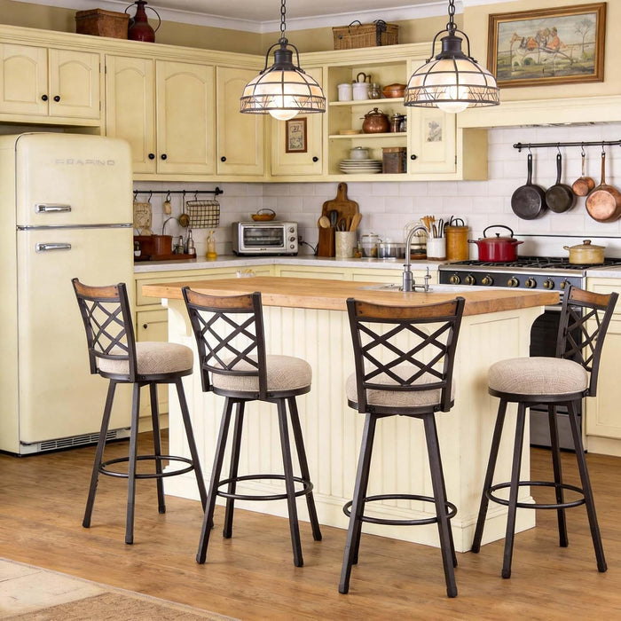 Swivel Bar Stools Set of 2, 25/30 Inch Adjustable Beige Fabric Bar Chairs with Antique Brass Frame, Mid-Century Counter Barstools with Back for Kitchen Island